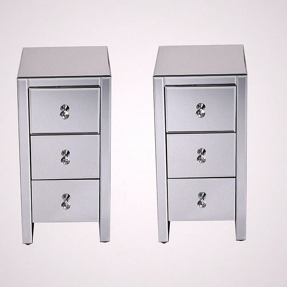 2X Glas Kommode Nachttisch Schubladen Nachtschrank Kommode Spiegelglas