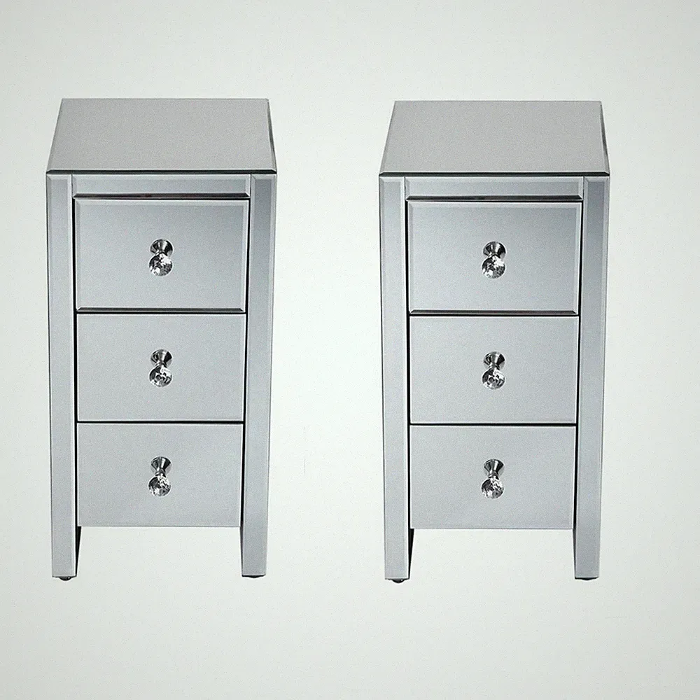 2X Glas Kommode Nachttisch Schubladen Nachtschrank Kommode Spiegelglas