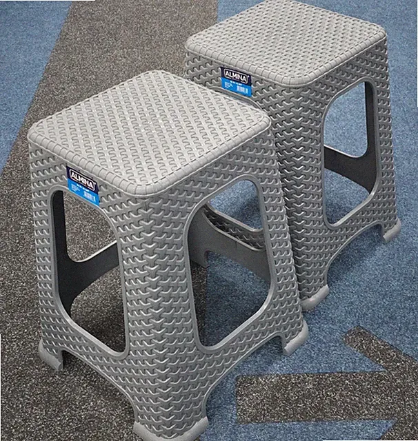 2x Hocker Tabure Stapelhocker Campingsitz Garten Gast Sitz Stuhl Rattan SILBER