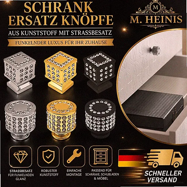 2x Schrankknöpfe mit Strassbesatz – Möbelknöpfe Schrank aus ABS inkl. Schrauben