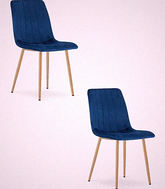 2x Stuhl LAVA in Navy-Samt, Beine holzfarben