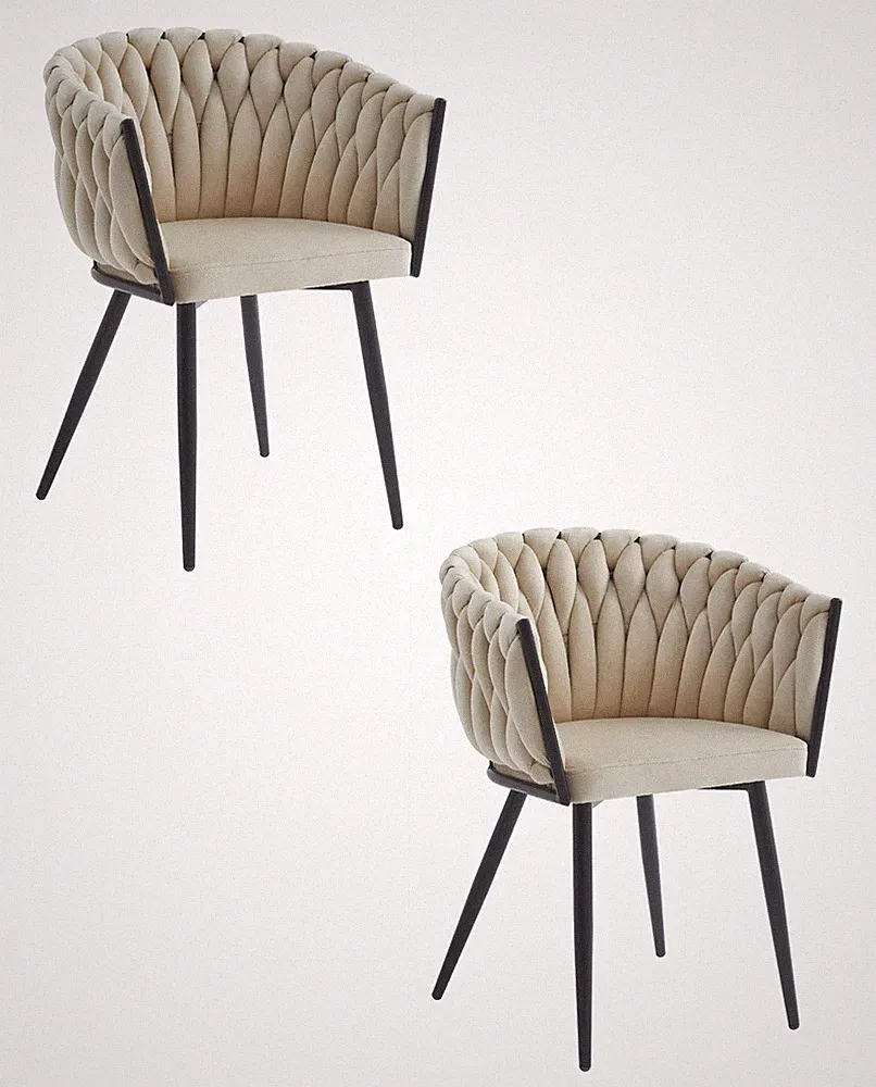 2x Stuhl ORION in Beige aus Samt mit schwarzen Beinen