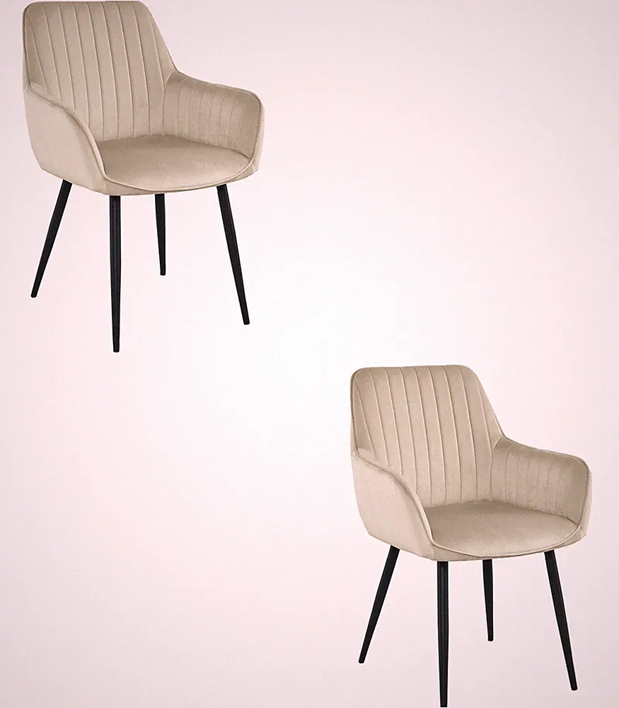 2x Stuhl SOLDEN in Beige-Samt, Beine schwarz
