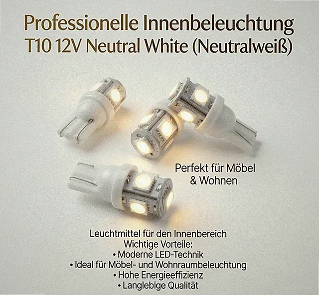 💡💡2x T10 W5W Neutralweiß LED 12V 360° Vitrinen & Möbel Akzentbeleuchtung💡💡