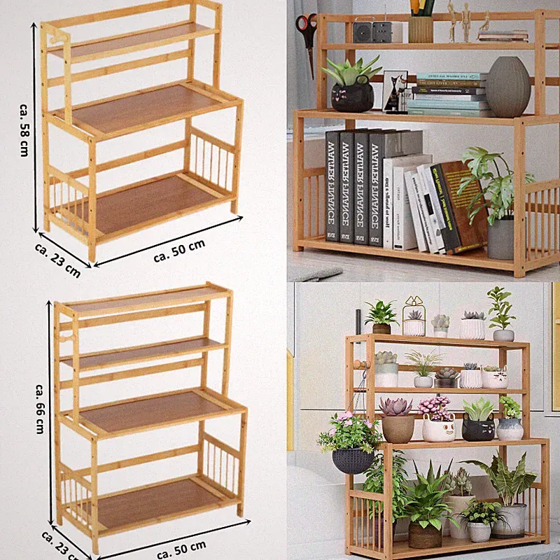 3/4 Ebenen Regal Holzregal Bambus Standregal Bücherregal Küchenregal Gewürzregal