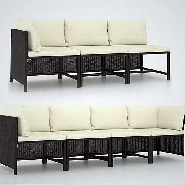3/ 4 - Sitzer-Gartensofa mit Auflagen Loungemöbel Sitzgruppen Terrasse PE-Rattan
