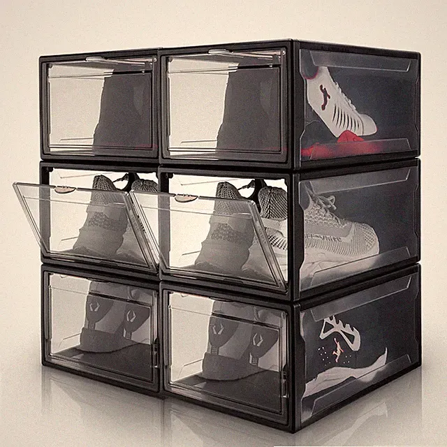 3/6er Set Schuhbox Schuhkarton Boxen Schuhaufbewahrung Stapelbox mit Deckel