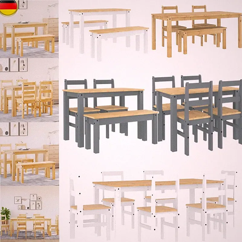 3-7 tlg. Essgruppe Set Tischgruppe Esstisch Tisch mit Stuhl / Bank Massivholz