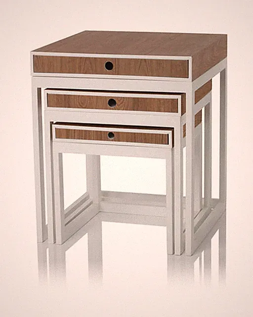 3 Beistelltische mit Schublade, platzsparend stapelbar max. 47 x 47 x 57 cm