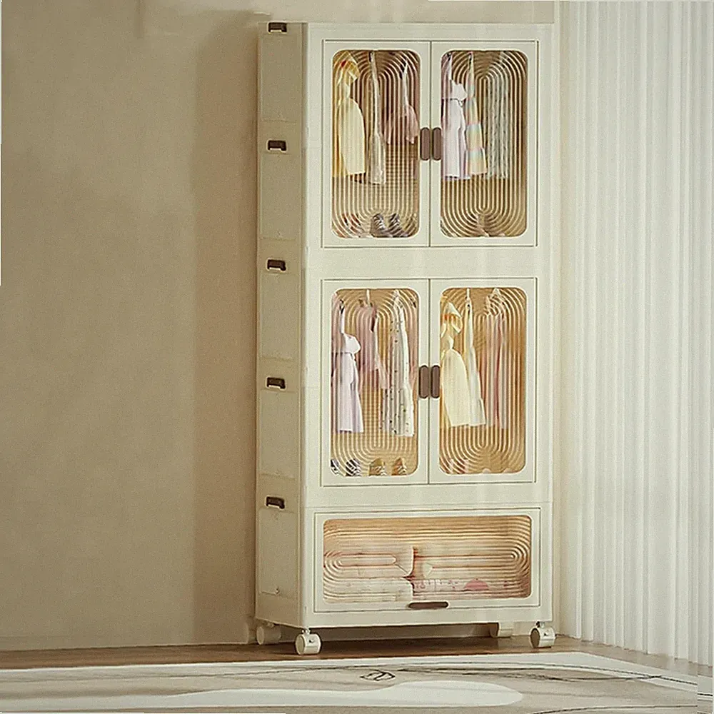 3 Ebene tragbarer Kleiderschrank Klappbare Kleidung Schrank Organizer mit Rädern