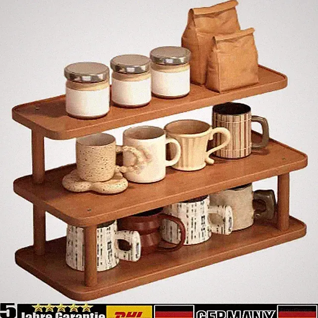 3 Ebenen Holzregal Schreibtisch Organizer Tassen Display Aufbewahrung Natur
