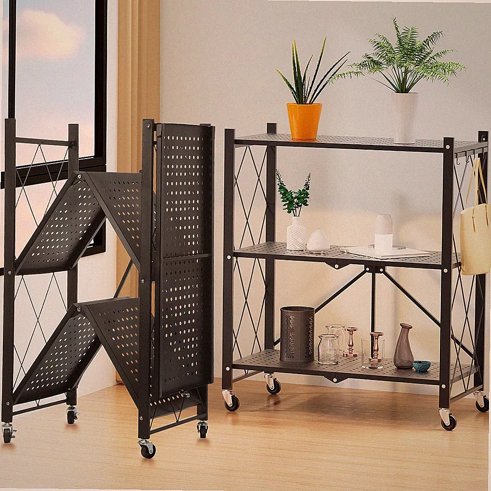 3 Etagen Standregal Lagerregal Metall Regal Bücherregal Küchenregal mit Rollen