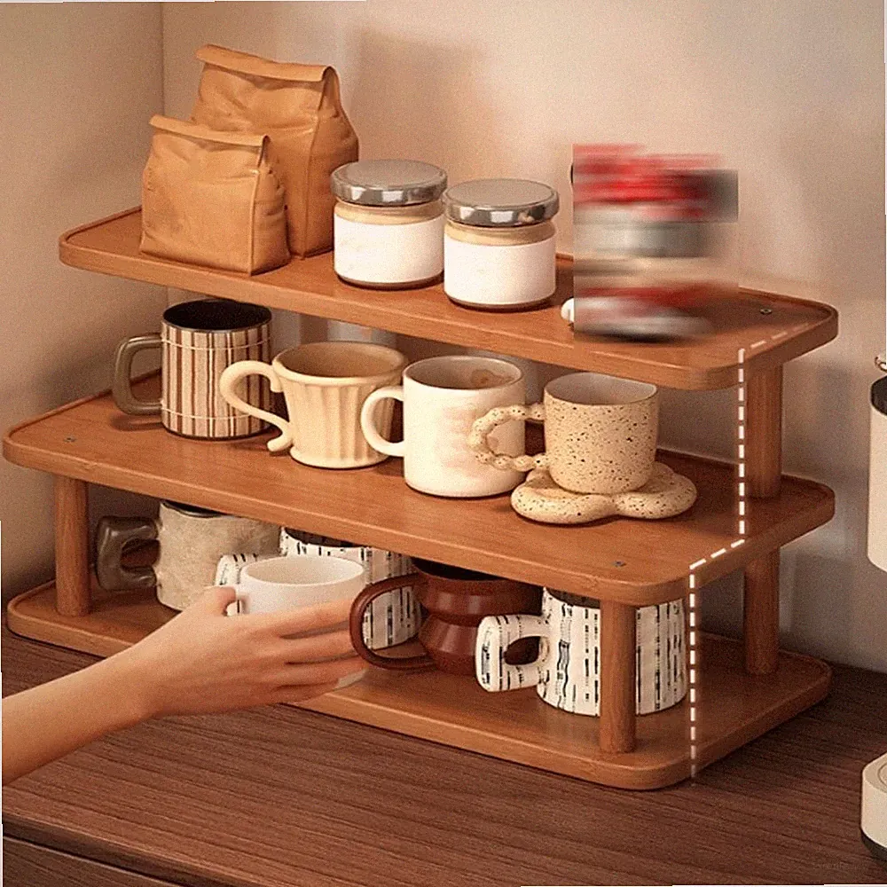 3 Etagen Tassenregal Holz Schreibtisch Organizer Ablage Regal für Haushalt Deko