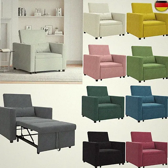 3-in-1 Einzel Schlafsofa mit Rädern Samt Sofas Schlafsessel Sofabett GR