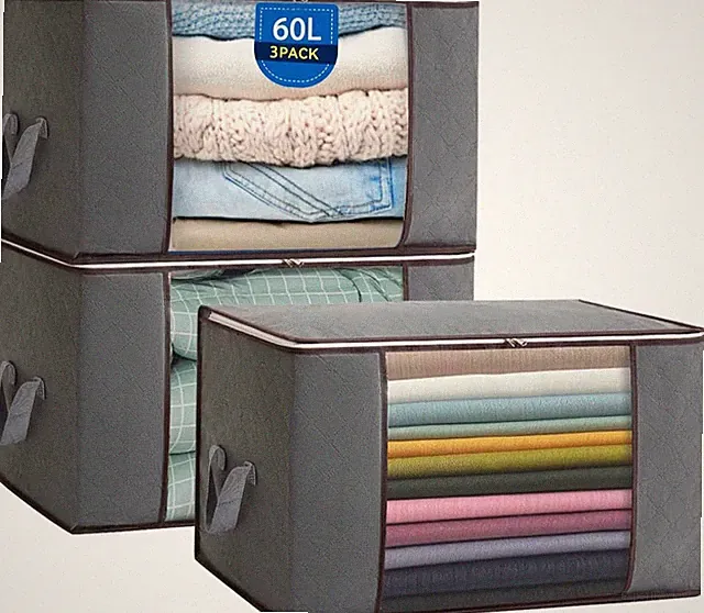 3 PCS 60L Aufbewahrungstasche Kleidung, Aufbewahrungsbox Mit Deckel | Große Falt