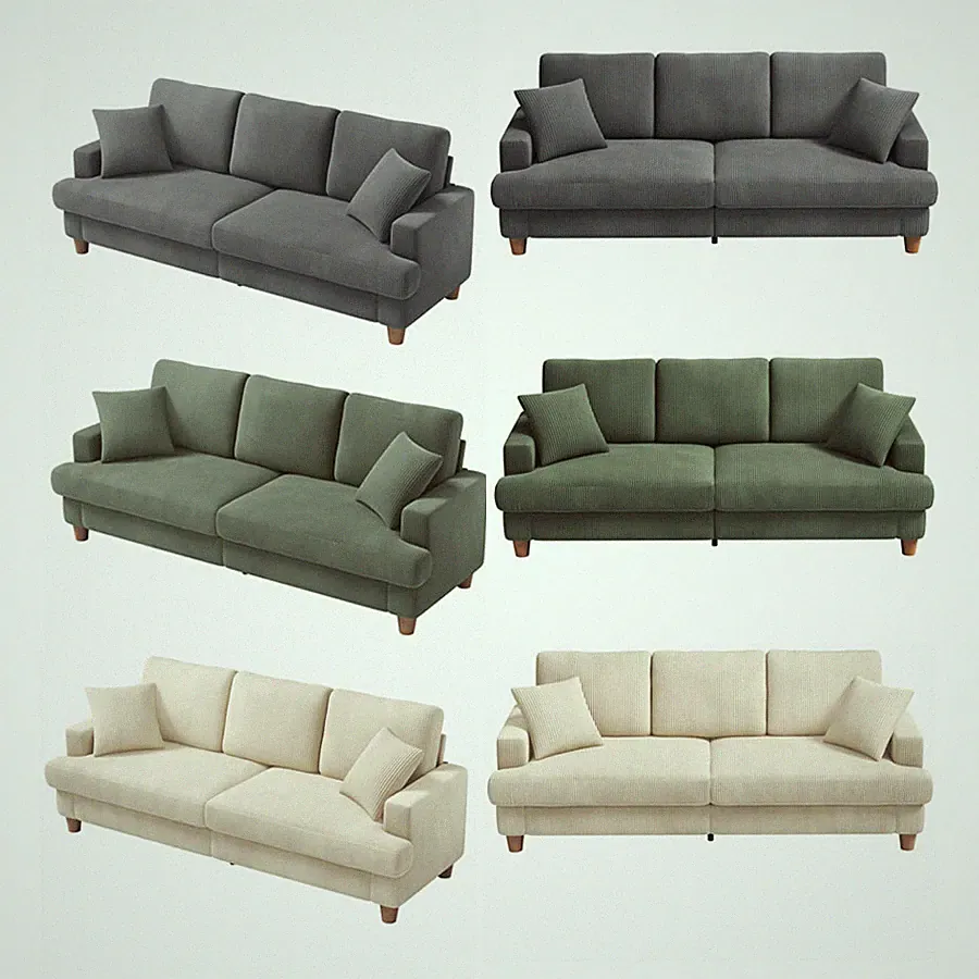 3-Sitzer Cord Sofa Polstersofa mit Abnehmbare Kissen und Rückenlehnen