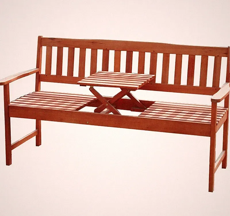3-sitzer FSC Eukalyptus Gartenbank mit integr Tisch Sitzbank Holzbank Klapptisch
