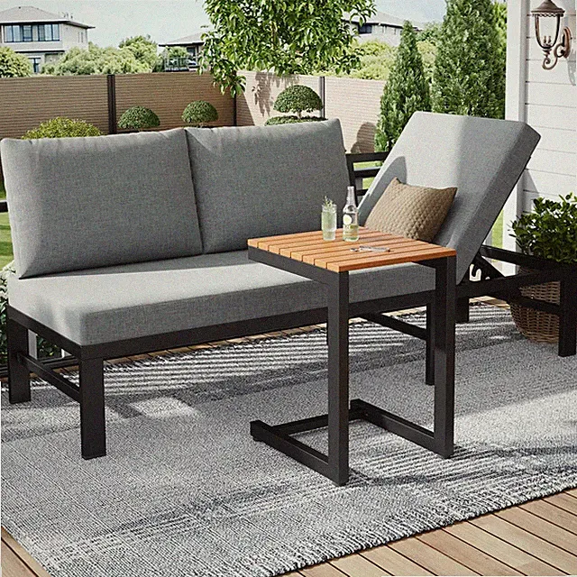 3-Sitzer Gartenmöbel Set Outdoor Sofa Liegefunktion Tisch Stahlrohr Lounge