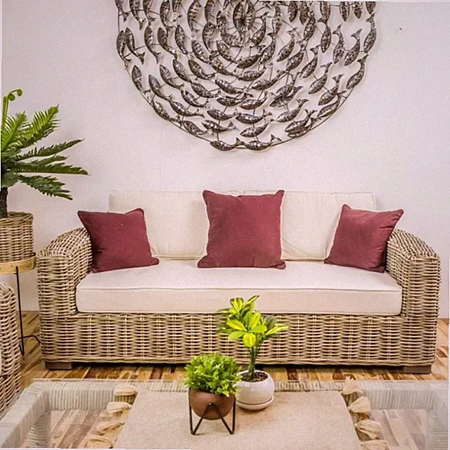 3-Sitzer Lounge Sofa LIVING Rattan in Grey ca. L200cm Couch Wohnlandschaft