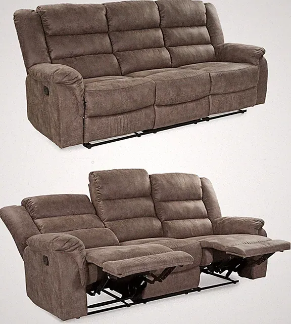 3-Sitzer-Relaxsofa Couch Liegefunktion Federkernpolster Stoff Vintage Grau Braun