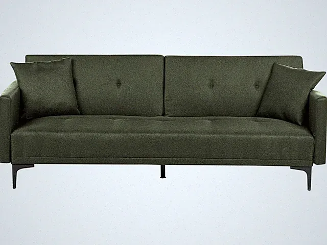3-Sitzer Schlafsofa Stoff grün gesteppt mit Metallbeinen schwarz 2 Kissen Lucan