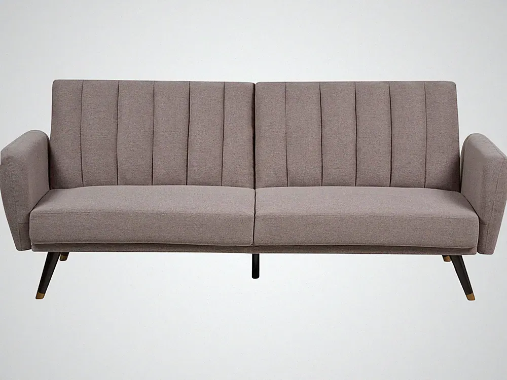 3-Sitzer Schlafsofa Stoffbezug braun gesteppt mit hohen Holzbeinen Glam Vimmerby