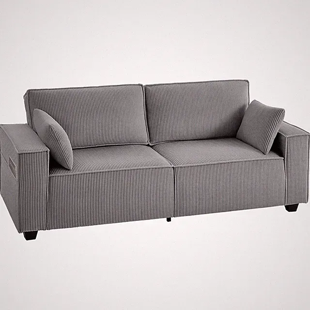 3-Sitzer Sofa, 217 cm Couch mit Breiten Armlehnen, 2 Kissen, Cord-Optik