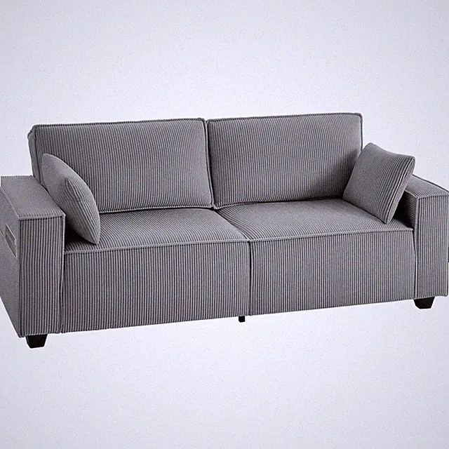 3-Sitzer Sofa, 217 cm Couch mit Breiten Armlehnen, 2 Kissen, Cord-Optik