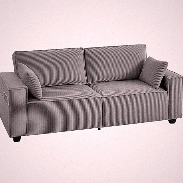 3-Sitzer Sofa, 217 cm Couch mit Breiten Armlehnen, 2 Kissen, Cord-Optik