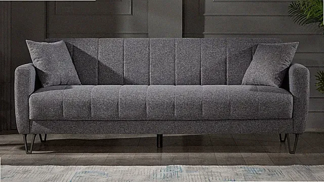 3-Sitzer Sofa Bolerno Couch mit Bettfunktion Bettkasten in grau 216x85 cm
