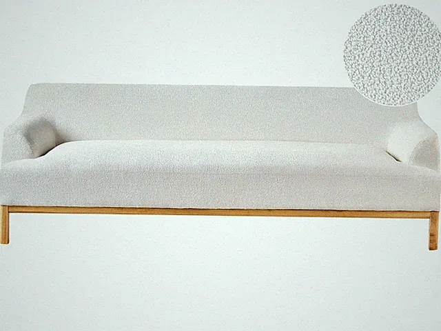 3-Sitzer Sofa Bouclé creme weiß mit Armlehnen hohe Holzbeine Skandi-Stil Sosjo