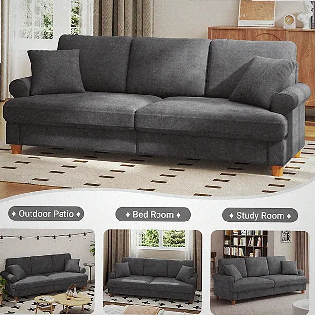 3-Sitzer Sofa Couch mit Armlehnen Chenille-Optik für Wohnzimmer Büro 220x74x86
