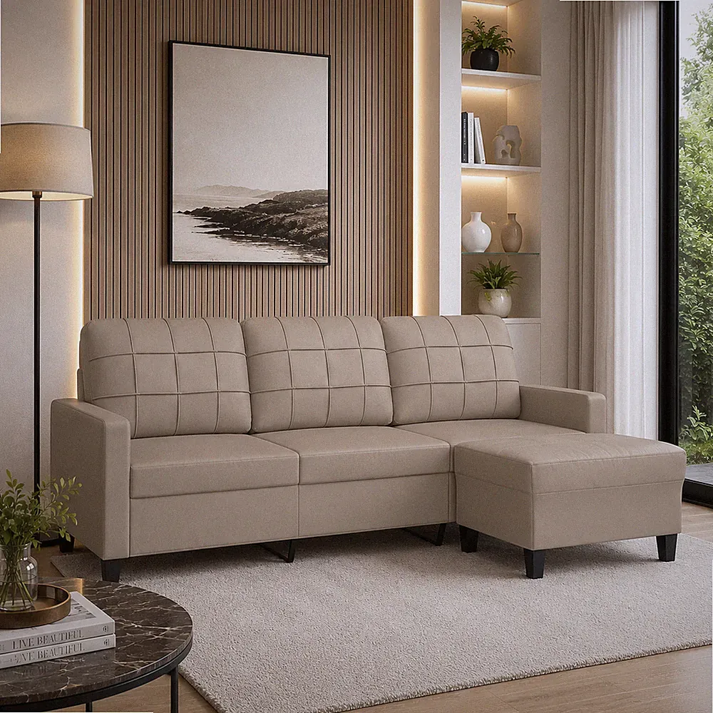 3-Sitzer Sofa Kunstleder Couch Polstersofa Wohnzimmercouch Hocker Braun