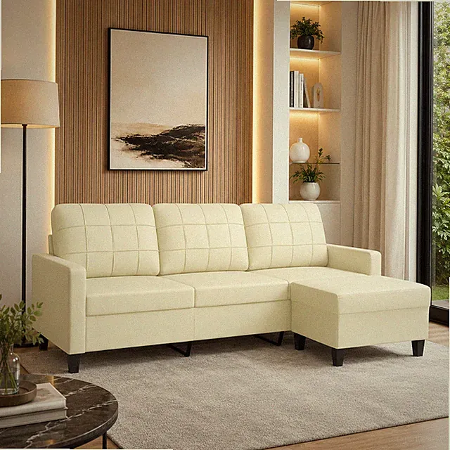 3-Sitzer Sofa Kunstleder Couch Polstersofa Wohnzimmercouch Hocker Creme