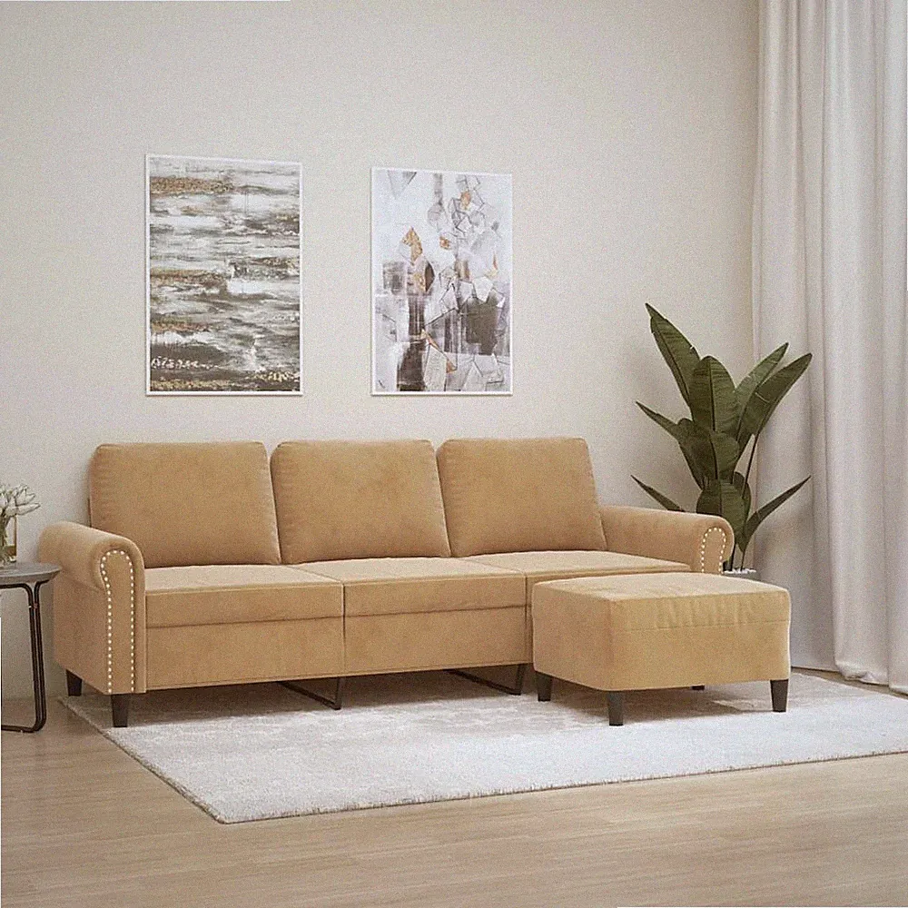 3-Sitzer-Sofa mit Hocker Samt Polstersofa Sessel Relaxsofa Loungesofa Relaxcouch