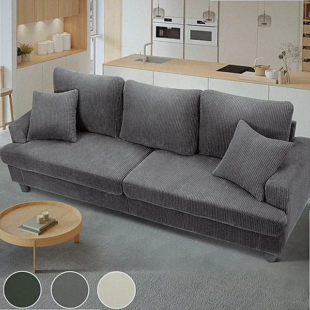 3-Sitzer Sofa Modern Cordura Couch Loungesofa mit Kissen und Armlehnen Loveseat
