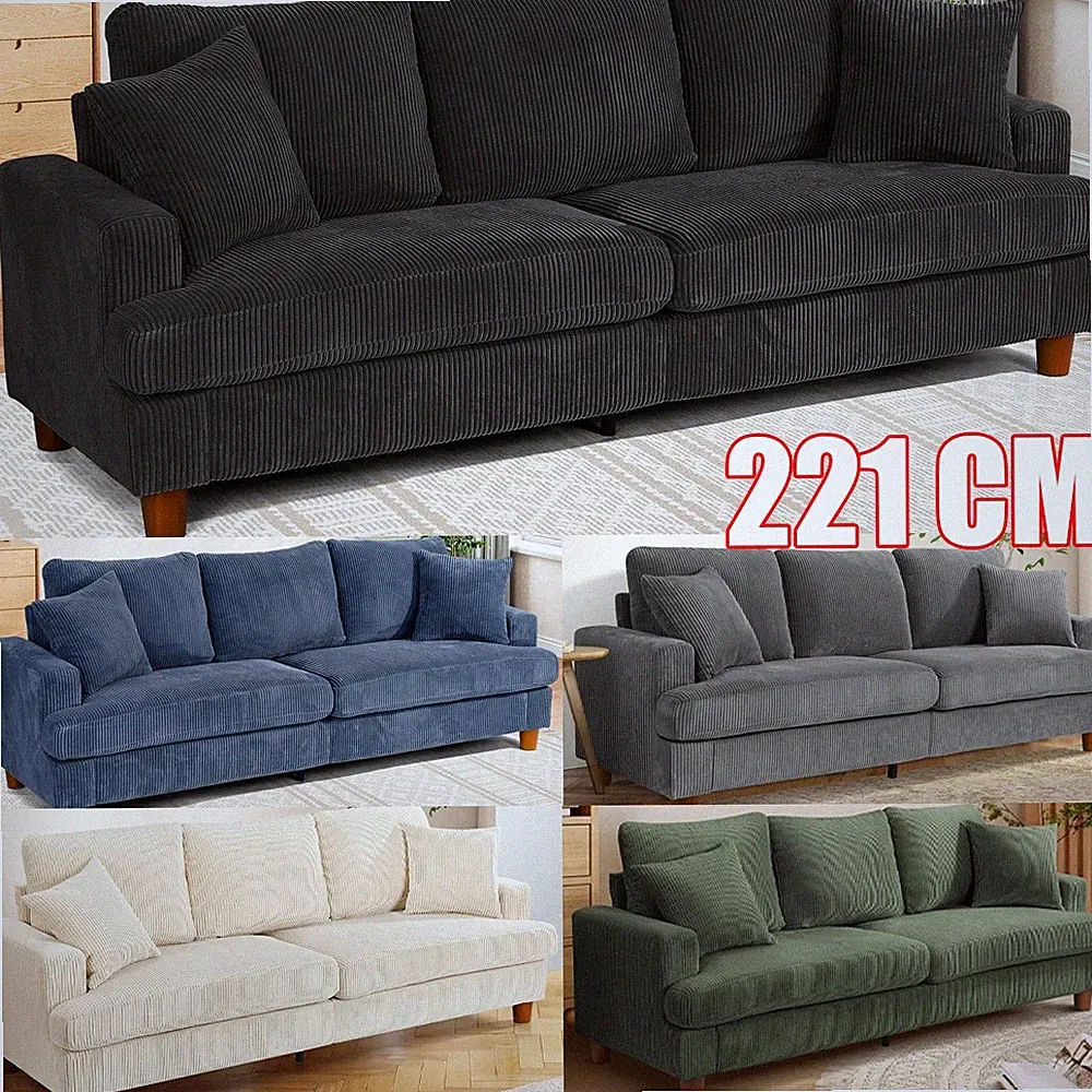 3-Sitzer Sofa Polstersofa aus Cordstoff mit Abnehmbare Kissen und Rückenlehnen