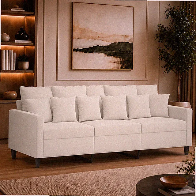 3-Sitzer Sofa Samt Couch Polstersofa Wohnzimmercouch Relaxsofa Creme