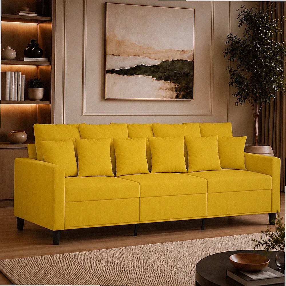 3-Sitzer Sofa Samt Couch Polstersofa Wohnzimmercouch Relaxsofa Gelb