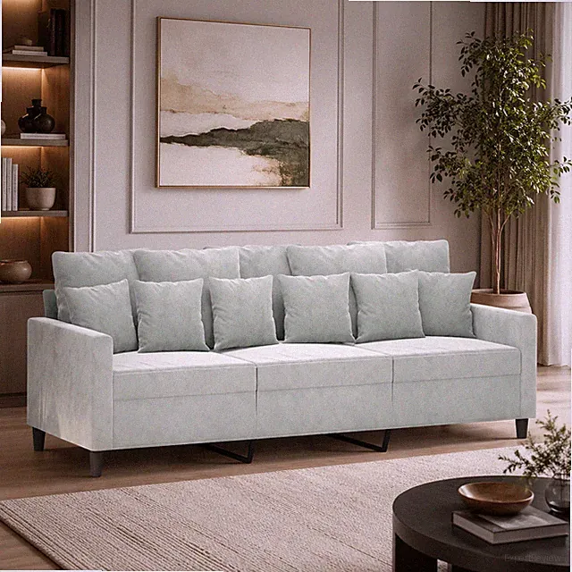 3-Sitzer Sofa Samt Couch Polstersofa Wohnzimmercouch Relaxsofa Hellgrau
