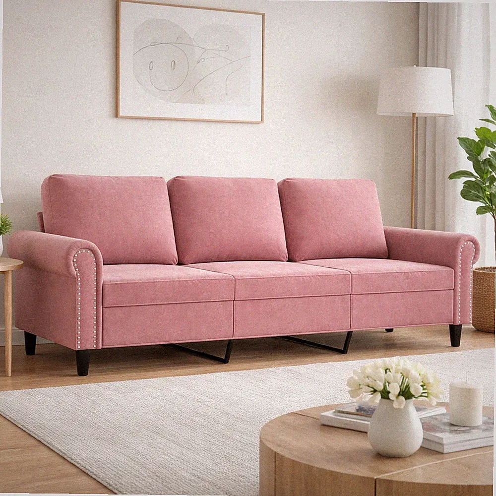 3-Sitzer Sofa Samt Rosa Couch Wohnzimmer Polstersofa modern bequem