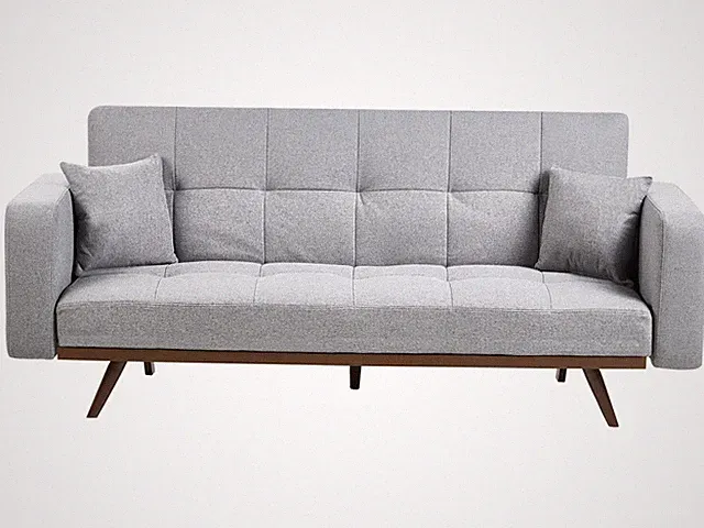 3-Sitzer Sofa Stoff grau gepolstert gesteppt mit Schlaffunktion 2 Kissen Dunkle