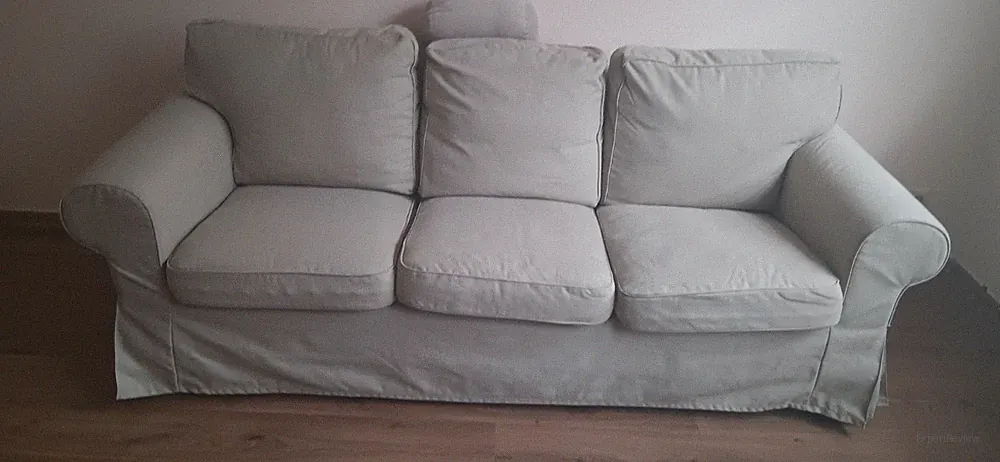 3-Sitzer Sofa Weiß Stoff, abnehmbarer Bezug, Landhaus, gerollte Armlehnen