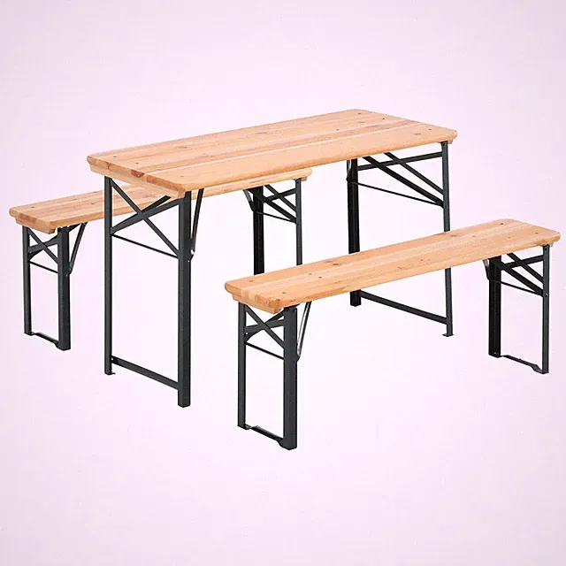 3-teilige Bierzeltgarnitur - holzfarben-grün - lackiert