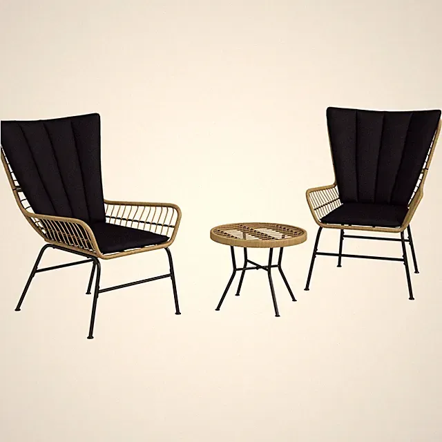 3-teilige Rattan-Sitzgruppe, Gartengarnitur, Gartenmöbel-Set mit 2 Stühlen