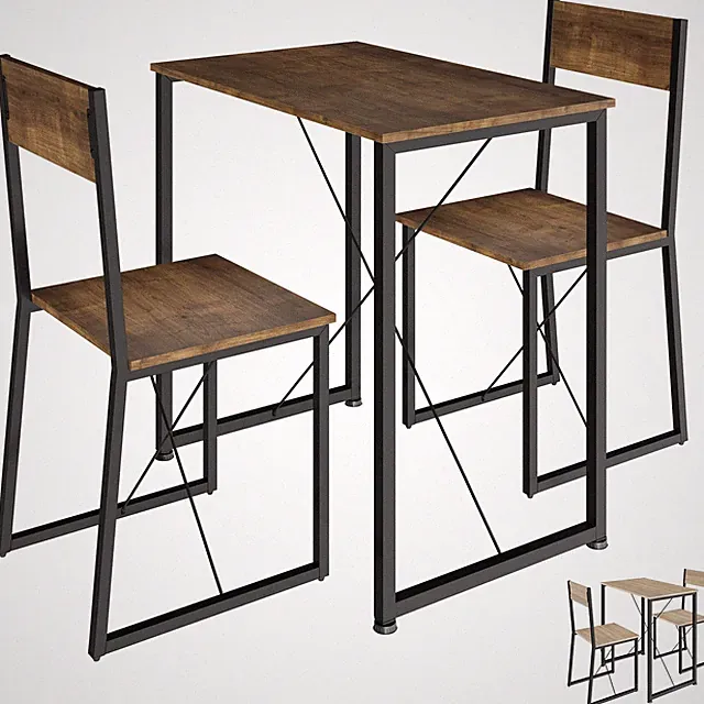 3-teilige Sitzgruppe Essgruppe mit 2 Stühlen Esstisch Stuhl Set Industrial Look