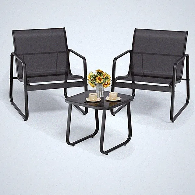 3-teiliges Balkon-Set Gartenset Textilene Schwarz Modern wetterfest