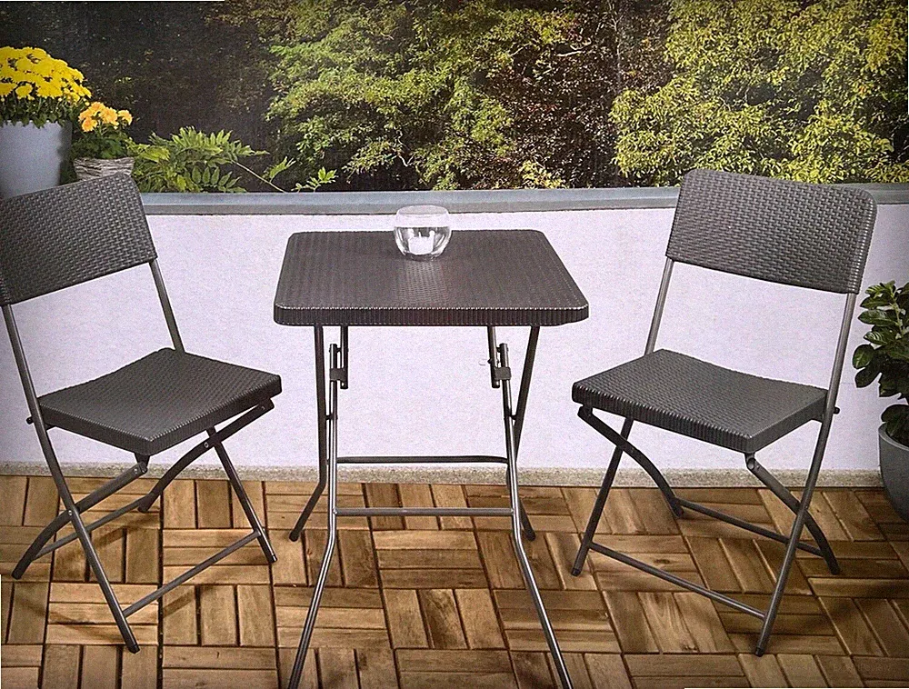 3-teiliges Balkonmöbel Set Rattan Bistro Gartenmöbel Set mit 2 Stühle Klappbar