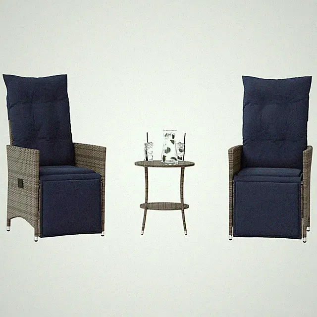 3-teiliges Bistro-Set mit Kissen Grau Poly Rattan Bistroset Bistrosets Gartenbis