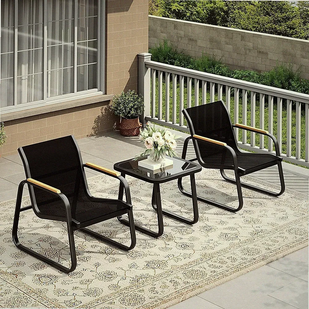 3-Teiliges Outdoor Gartenmöbel Set Balkonmöbel 2 Gartenstühle Set für 2 Personen